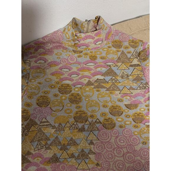 VINTAGE Goldworm Pants Set Womens 8 Made in Italy Metallic Geometric Pink Gold - Picture 5 of 15